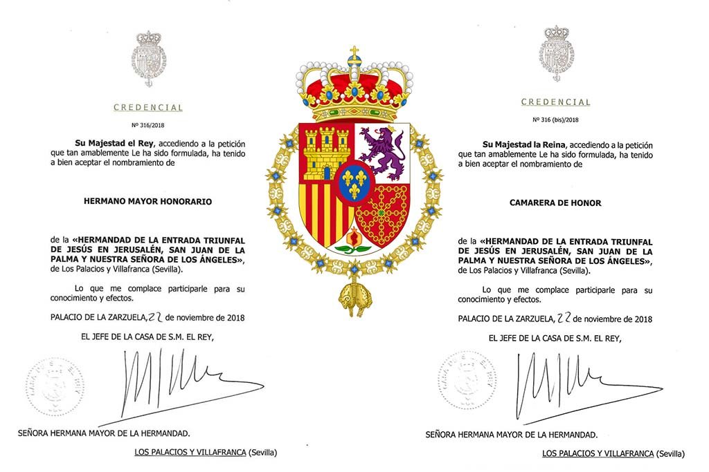 Nombramientos de Hermano Mayor Honorario y de Camarera de Honor para S.M. el Rey Don Felipe y S.M. la Reina Doña Letizia. 